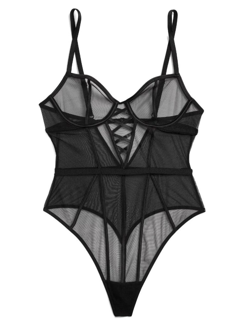 NWT Size M Adore Me Black Lucia Mesh Bodysuit